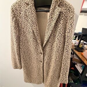 Anthropologie Cream and Black Leopard-Print Pea Coat